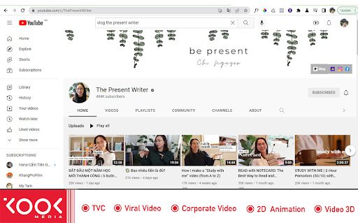 Vlog cá nhân kênh The Present Writer thu hút nhiều người xem