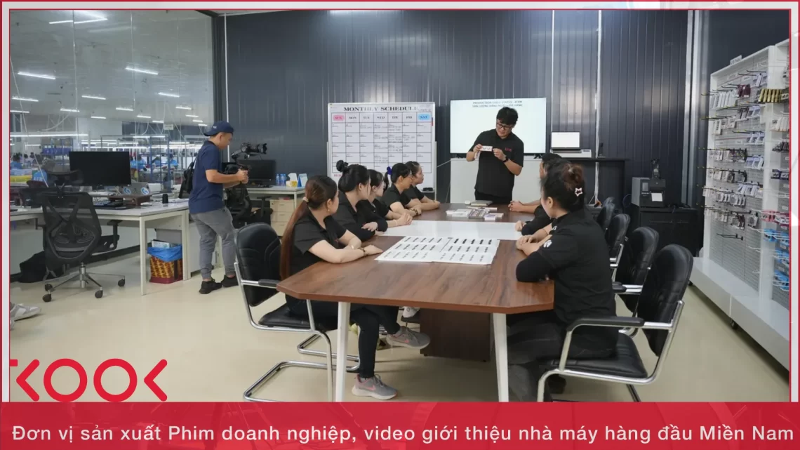 Kool Media team briefing for factory video production in Vietnam