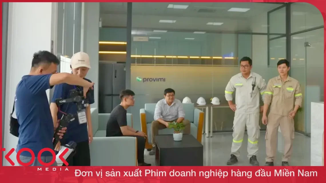 Ekip Kool Media chuẩn bị thiết bị trước khi quay phim nhà máy